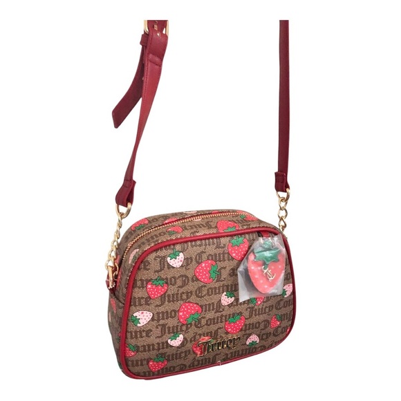 Juicy Couture brown canvas strawberry print crossbody bag with strawberry charm - Picture 2 of 16